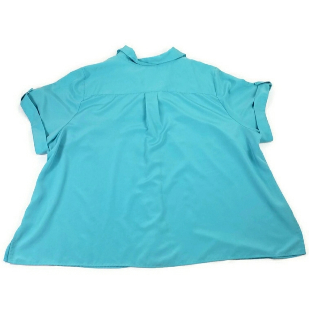 Essentials Blue Button Front Short Cuffed Sleeve Career Blouse Womens 4X - Picture 12 of 13